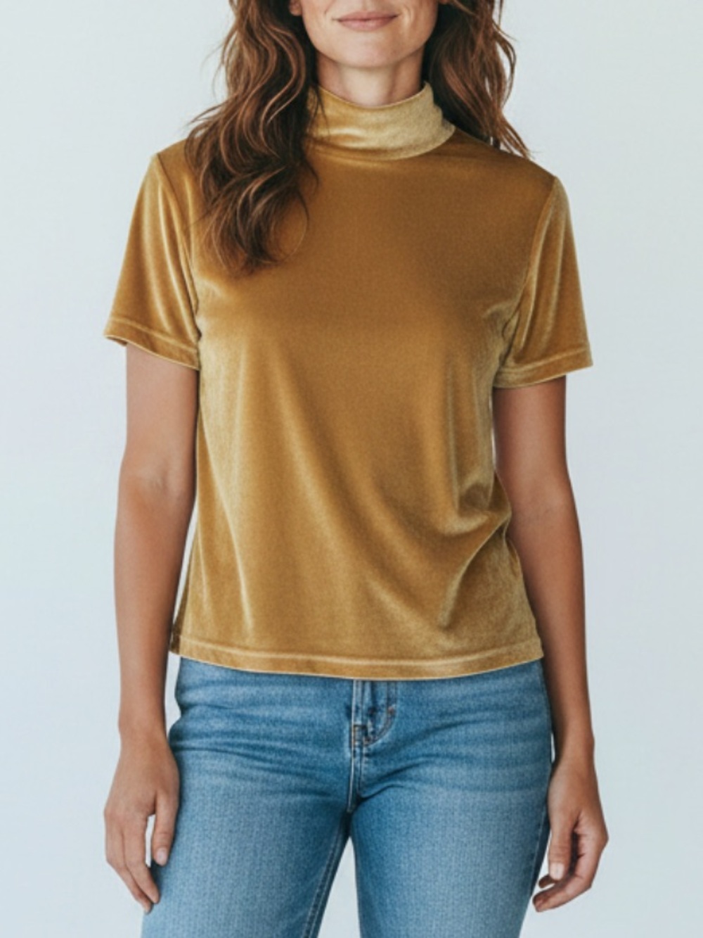 Madewell velvet mock neck top golden yellow mustard Short Sleeve Women’s Small